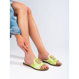 SHELOVET Women's green flip-flops with gold ornament Cene