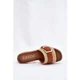 Zazoo Leather Women's Heeled Sandals With Buckle And Braiding Brown 40459 | Shoptok.si