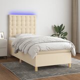  The Living Store Box spring postelja z vzmetnico LED krem 100x200 cm blago - Box Spring Postelja, (21440332) Cene