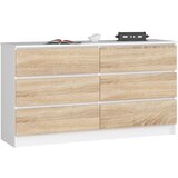 AKORD KOMODA K 140 cm 6 PREDALOV BELE / SONOMA, (21703126) Cene
