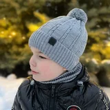 AGBO Boy's winter set: hat and tube scarf grey Deny with pompom