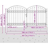  Ogradna vrata ASSEN 301 x 200 cm Čelik Siva Može se zaključati | shoptok.hr