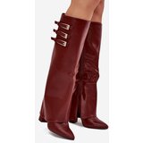 Boto Women's Heeled Boots Turned Shaft Straps With Buckles Burgundy Nirisa | Shoptok.si