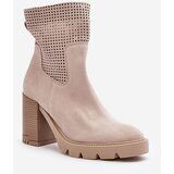 Kesi Suede openwork women's high-heeled shoes light beige Lewski | ePonuda.com