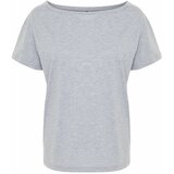 Trendyol Gray Melange Cotton Boyfriend/Wide Cut Boat Neck Knitted T-Shirt Cene