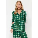 Trendyol Green 100% Cotton Check Shirt-Pants Knitted Pajamas Set Cene