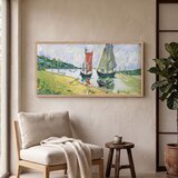 Wallxpert uramljena MDF slika ARTSNTMDL2, jedrilice na reci uz zelenu obalu, 33 x 70 cm Cene