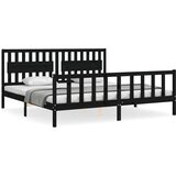  Okvir za krevet s uzglavljem crni 200 x 200 cm od masivnog drva | Eponuda.com