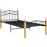 Maison Chic Posteljni okvir - Enojna postelja - Postelja za odrasle črna kovina in trdna hrastovina 100x200 cm-J8542, (21773009) | Shoptok.si