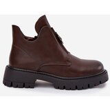 Boto Insulated Low Women's Ankle Boots With Decoration On Zipper Brown Lavira | Shoptok.si