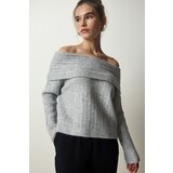 Happiness İstanbul Women's Gray Madonna Collar Knitwear Sweater Cene