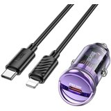 Hoco auto punjač type c + kabl type c na lightning pd QC3.0 30W Z53 ljubicasti | ePonuda.com