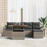 vidaXL 6 dijelni vrtni sofa set s jastučićima siva Poli ratan akacija, 2-sjedna vrtna sofa s jastučićima siva Poli ratan | shoptok.hr