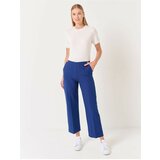 Jimmy Key Navy Blue High Waist Straight Woven Trousers with Pockets Cene