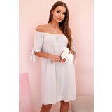 Kesi Włoski Women's viscose dress with tied sleeves beige Cijene