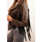 Kesi Włoski Women's eco-leather jacket with fringes in boho style brown | Shoptok.si