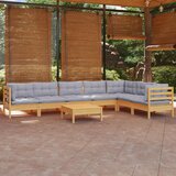 The Living Store Vrtna sedežna garnitura 8-delna s sivimi blazinami borovina - Vrtna Sedežna Garnitura, (21422946) | Shoptok.si