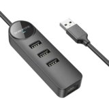 Borofone USB HUB + GLAN Ethernet Adapter DH6 Erudite 4-in-1, USB3.0x3 +RJ45 black | Eponuda.ba