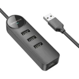 USB HUB + GLAN Ethernet Adapter DH6 Erudite 4-in-1, USB3.0x3 +RJ45 black