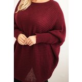 Kesi Włoski Women's Plus Size Sweater with Mohair Poncho burgundy | shoptok.hr