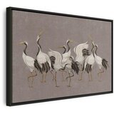  Slika - Crane dance – bright silhouettes of birds against a warm grey background with texture 120x80 U crnom drvenom okviru | shoptok.hr