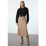 Trendyol Mink High Waist Flared Form Midi Length Soft Knitted Skirt