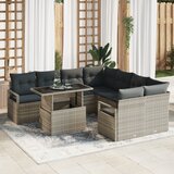 vidaXL 9-delni vrtni kavč set z blazinami svetlo siva poli rattan | Shoptok.si