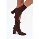 Boto Fabric Slip-On Women's Heeled Boots Chocolate Virelle | Shoptok.si