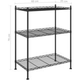  Stalak za pohranu s 3 razine 60 x 35 x 76 cm crni 150 kg | shoptok.hr