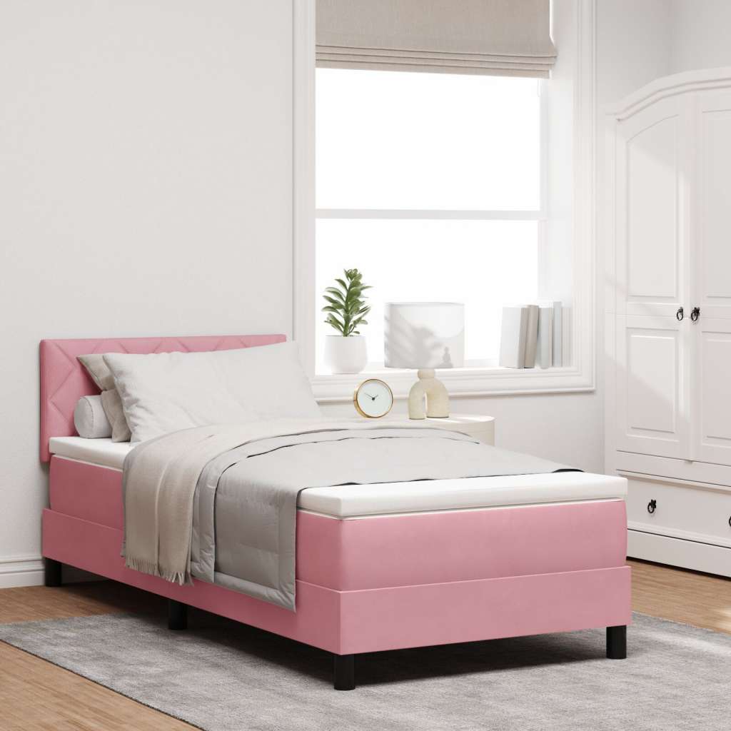 vidaXL Box Spring Postelja z Vzmetnico Roza 90x200 cm Žamet | Shoptok.si