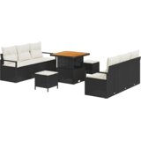 vidaXL 9 Dijelni Vrtni Sofa Set s Jastucima Crni Poli Ratan Acacia | shoptok.hr