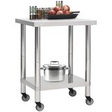 vidaXL Kuhinjski radni stol s kotačima 80x30x85 cm nehrđajući čelik | shoptok.hr