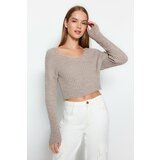 Trendyol Mink Crop Basic V-Neck Knitwear Sweater Cene
