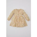 Defacto Baby Girl Patterned Long Sleeve Ribbed Dress