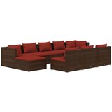 vidaXL Vrtna sedežna garnitura 10-delna z blazinami poli ratan rjava, (20673008) | Shoptok.si