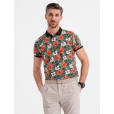 Ombre Cotton polo shirt with floral print - black | Shoptok.si