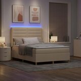  Krevet s opruga kutije s LED trakama Krema 140 x 200 cm tkanina | shoptok.hr