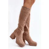 Kesi Beige women's insulated Layala boots with massive heels