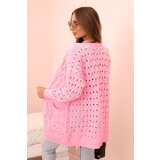 Kesi Włoski Women's openwork cardigan with pockets light pink | Shoptok.si