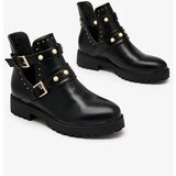 Resti Black women's embellished flat heeled boots Pearl Elegance | ePonuda.com