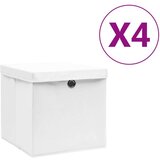 vidaXL Škatle s pokrovi 4 kosi 28x28x28 cm bele | Shoptok.si