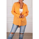 armonika Women's Mustard Oversize Textured Linen Look Wide Cuff Shirt Cene