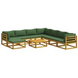  Set sofe 9 kom. Prirodna Čvrsto drvo akacije - Zelena 3x kutna + 4x srednja + tabure + stol | shoptok.hr