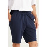 ALTINYILDIZ CLASSICS Men's Navy Blue Standard Fit Regular Fit Cotton Pocket Knitted Shorts Cene