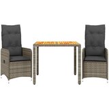  3-dijelni vrtni bistro set od poliratana s jastucima sivi Siva 90 x 90 x 75 cm | Shoptok.si