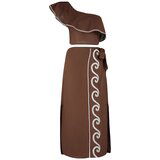 Trendyol Brown Woven Flounce One-Shoulder 100% Cotton Blouse and Skirt Suit Cene