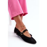 Boto Black Eco-Suede Ballerina Flats with Buckle Anlofi | Shoptok.si