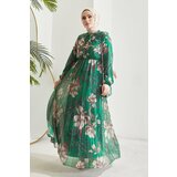 InStyle Serena Floral Print Pleated Chiffon Hijab Dress - Emerald cene