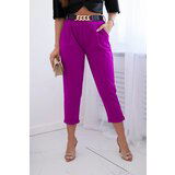 Kesi Viscose trousers with a decorative belt in dark purple colour Cene