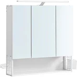 Stenska omarica z ogledalom, kopalniška omarica z LED svetilko, s kablom, 3-vratna omarica, nastavljiva polica, držalo za sušilni stroj, lonec, modern šik, bela BBK124W14, (21313514)